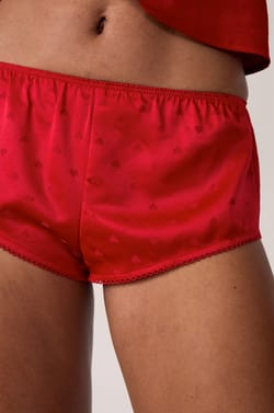 Satin Pyjama Shorts with Hearts;${refinementColor}