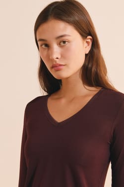 T-shirt col V maille thermique;${refinementColor}