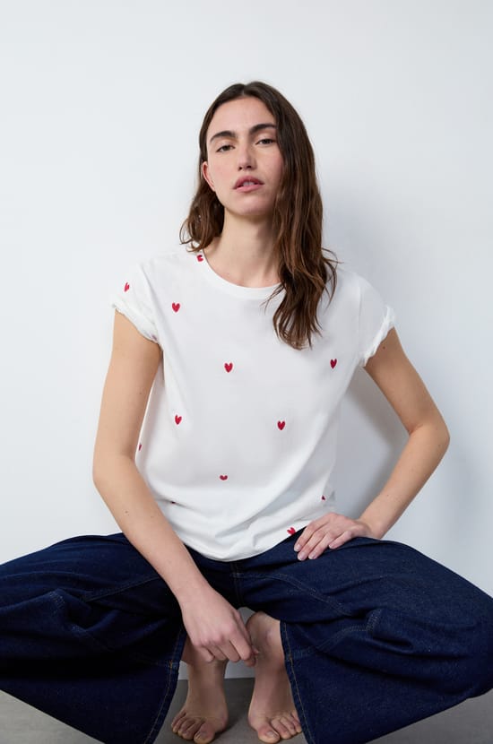 Heart print cotton T-shirt;${refinementColor}