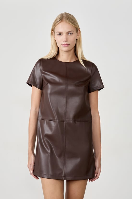 Short Leather-Effect Dress;${refinementColor}