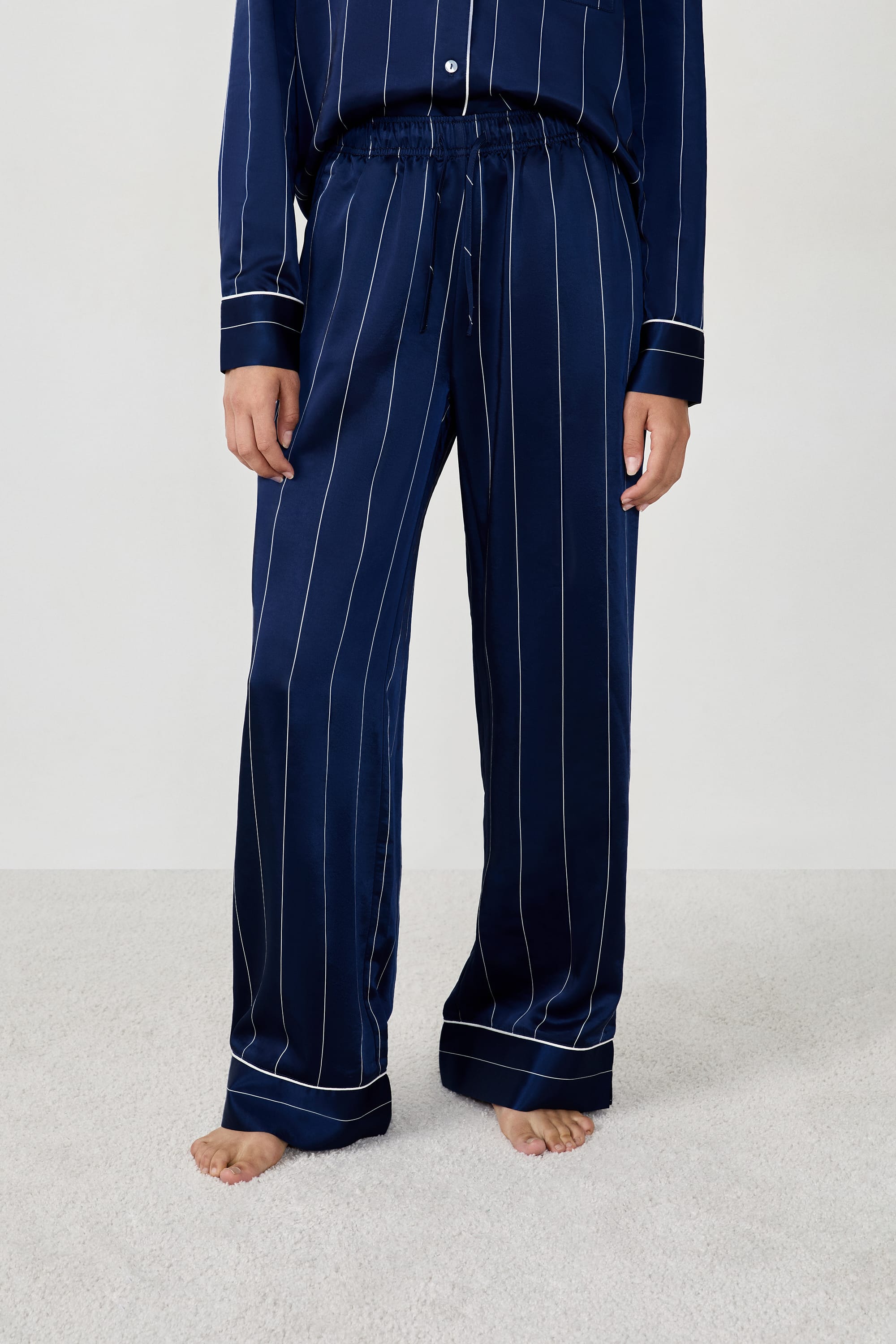 pantalon de pyjama en satin à rayures