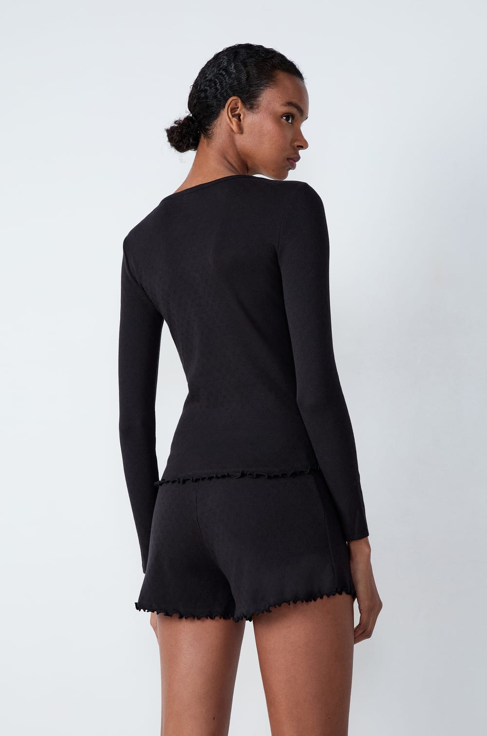 Long-sleeved cotton pointelle T-shirt;${refinementColor}