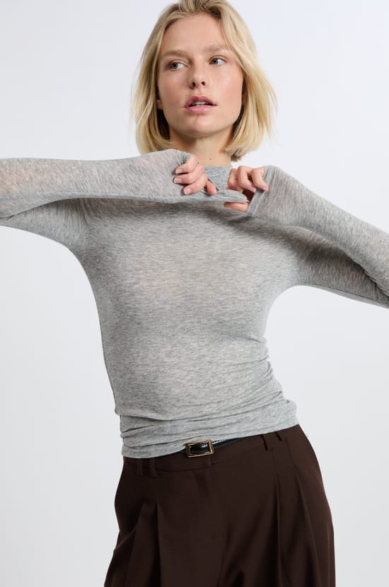 T-shirt manches longues col montant avec laine;${refinementColor}