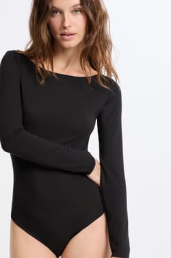 Long-sleeved thermal knit bodysuit;${refinementColor}