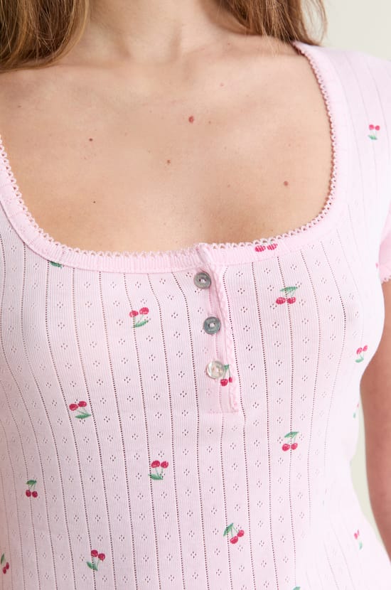 Camiseta de pijama estampada de algod&oacute;n punto el&aacute;stico;${refinementColor}