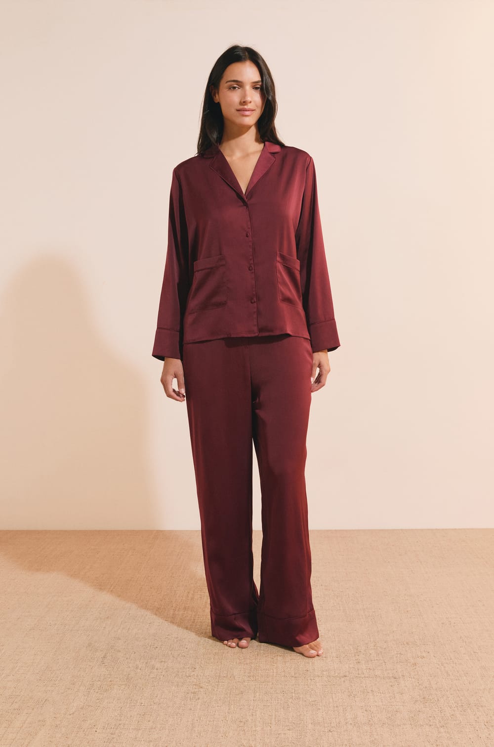 Pantalon de pyjama satin&eacute;;${refinementColor}