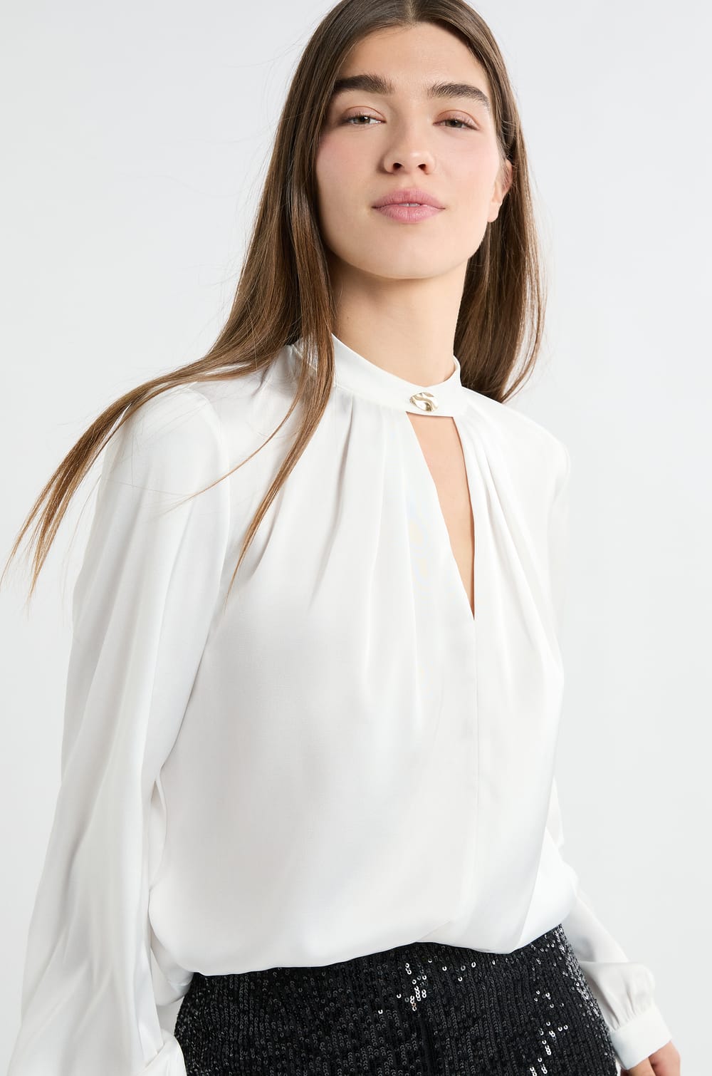 Blouse avec col bijou;${refinementColor}