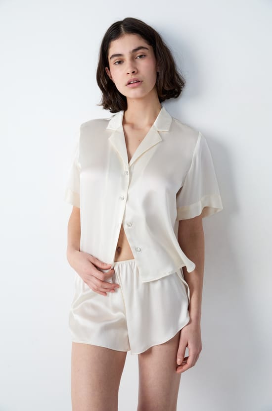 Chemise de pyjama manches courtes en soie;${refinementColor}
