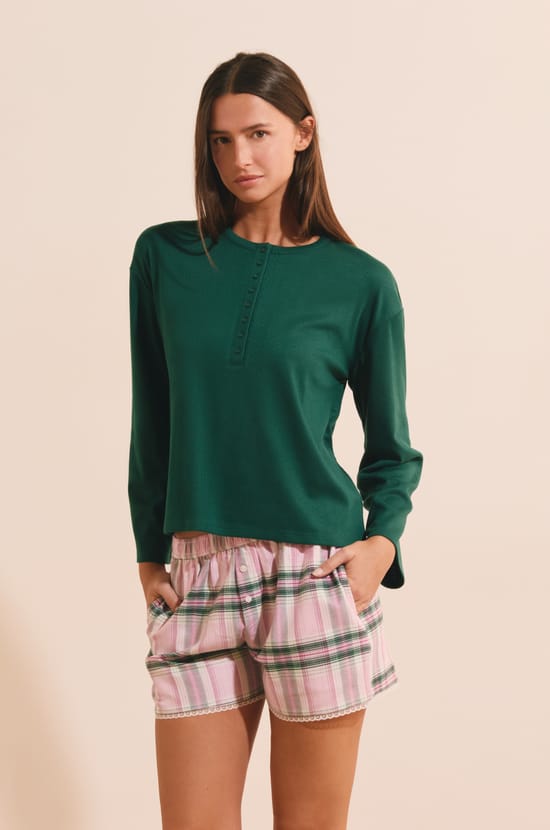 T-shirt manches longues avec boutons;${refinementColor}