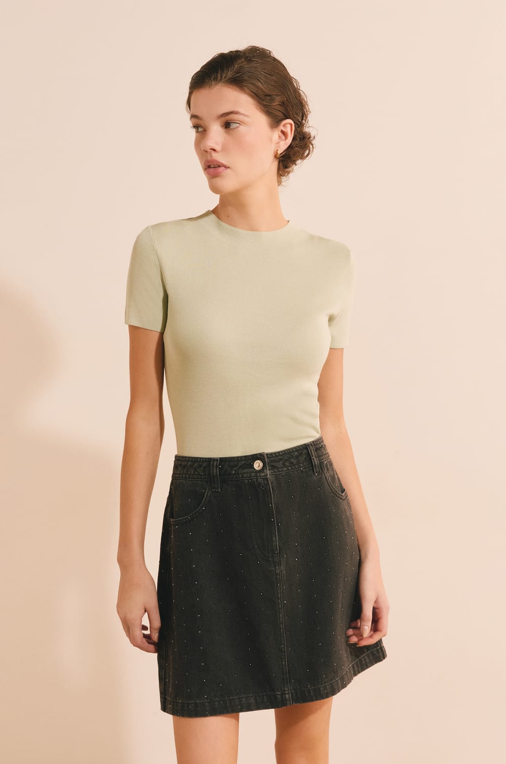 Pull manches courtes avec coton;${refinementColor}