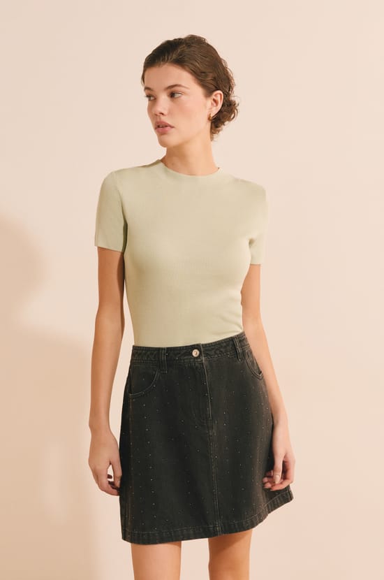 Pull manches courtes avec coton;${refinementColor}