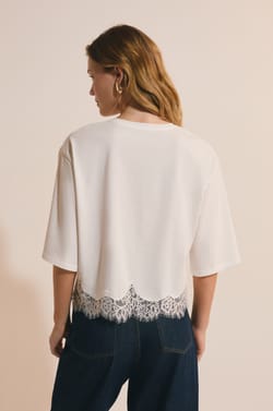 T-shirt en coton avec d&eacute;tails dentelle;${refinementColor}