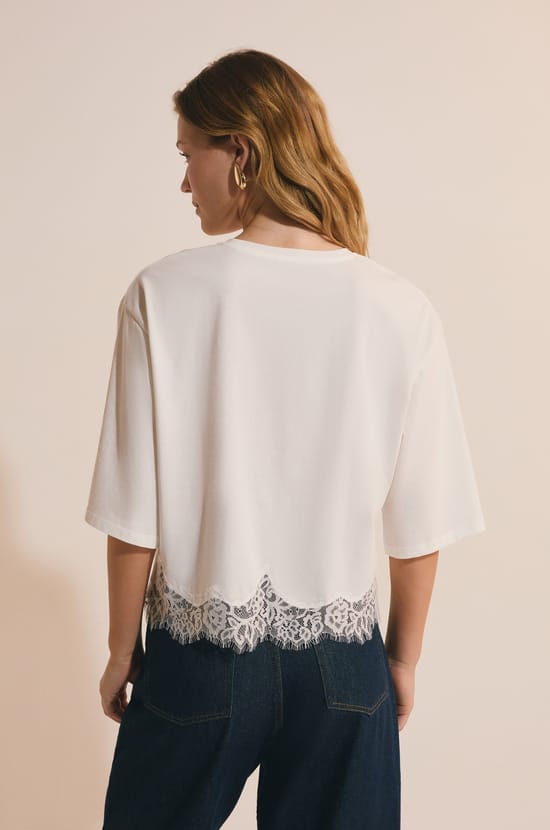 T-shirt en coton avec d&eacute;tails dentelle;${refinementColor}