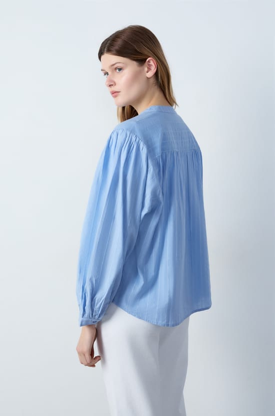 Cotton shirt with puff sleeves;${refinementColor}