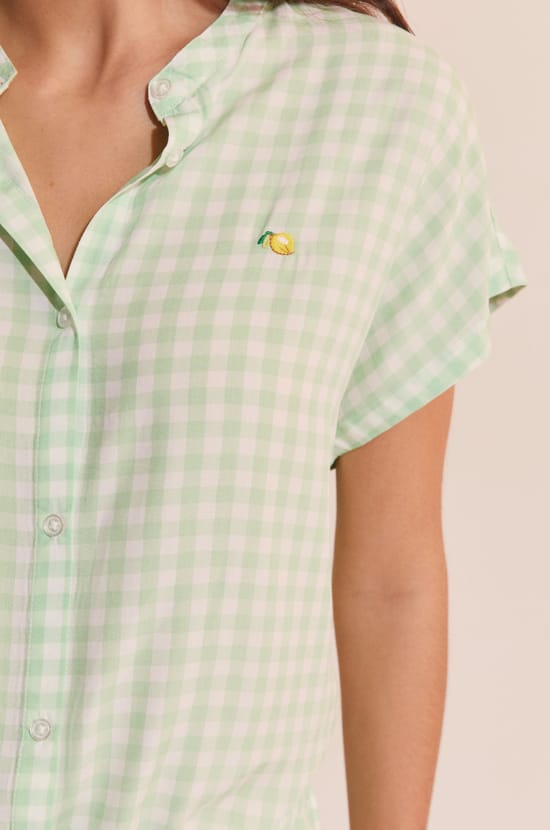 Chemise &agrave; manches courtes vichy avec motif citron;${refinementColor}