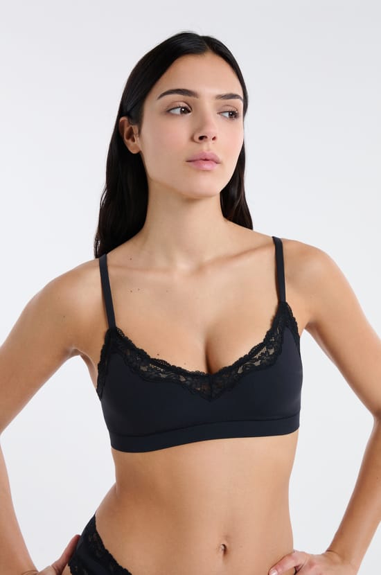 Bralette in Microfiber and Lace;${refinementColor}