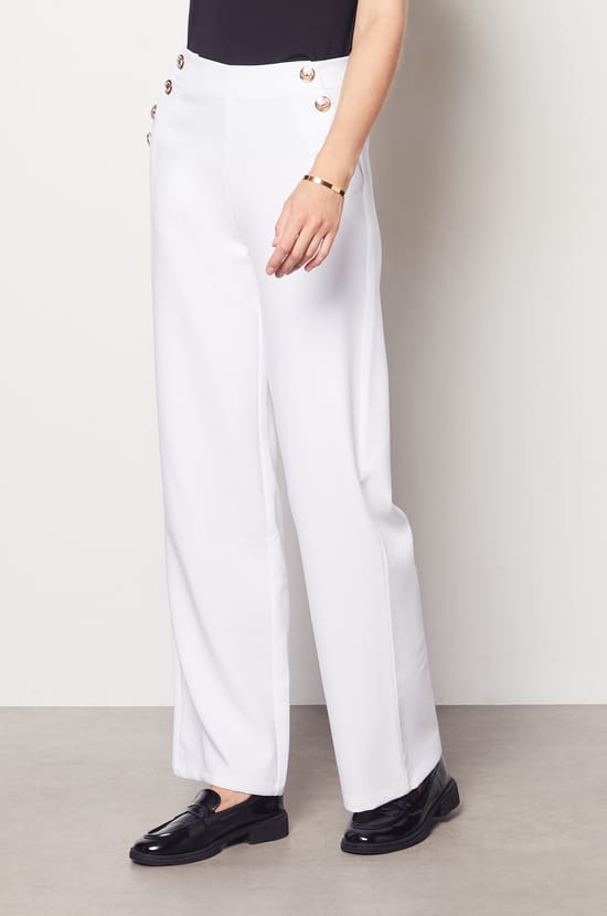 Wide Cut Trousers with Button Details;${refinementColor}
