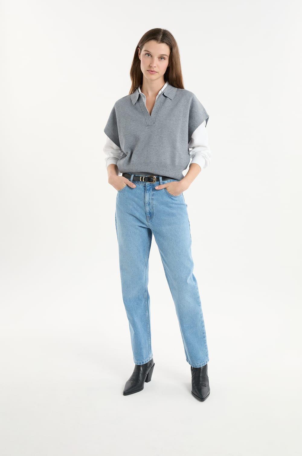 Sleeveless Polo Neck Sweater;${refinementColor}