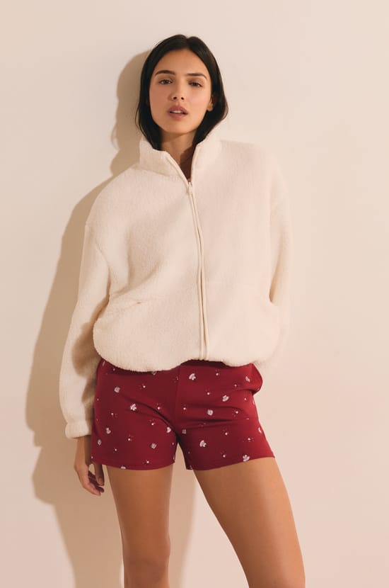 Oversize Fleece-Jacke mit hohem Kragen und Kordelzug;${refinementColor}