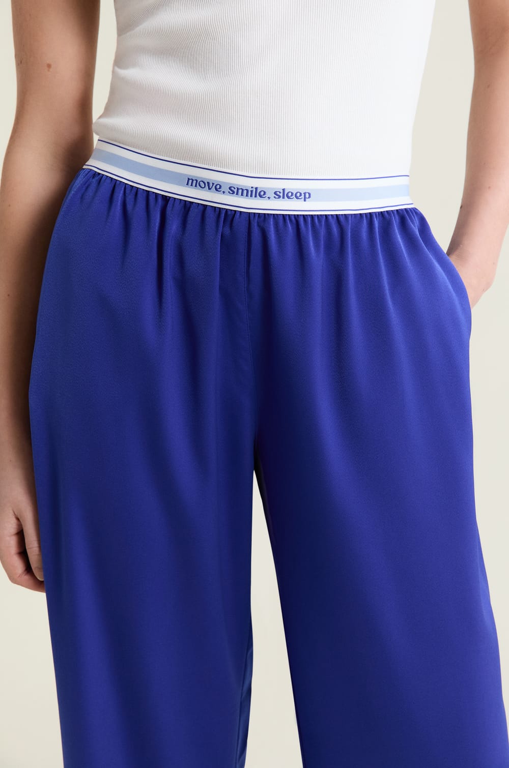 Pantalon de pyjama taille &eacute;lastique "move, smile, sleep";${refinementColor}