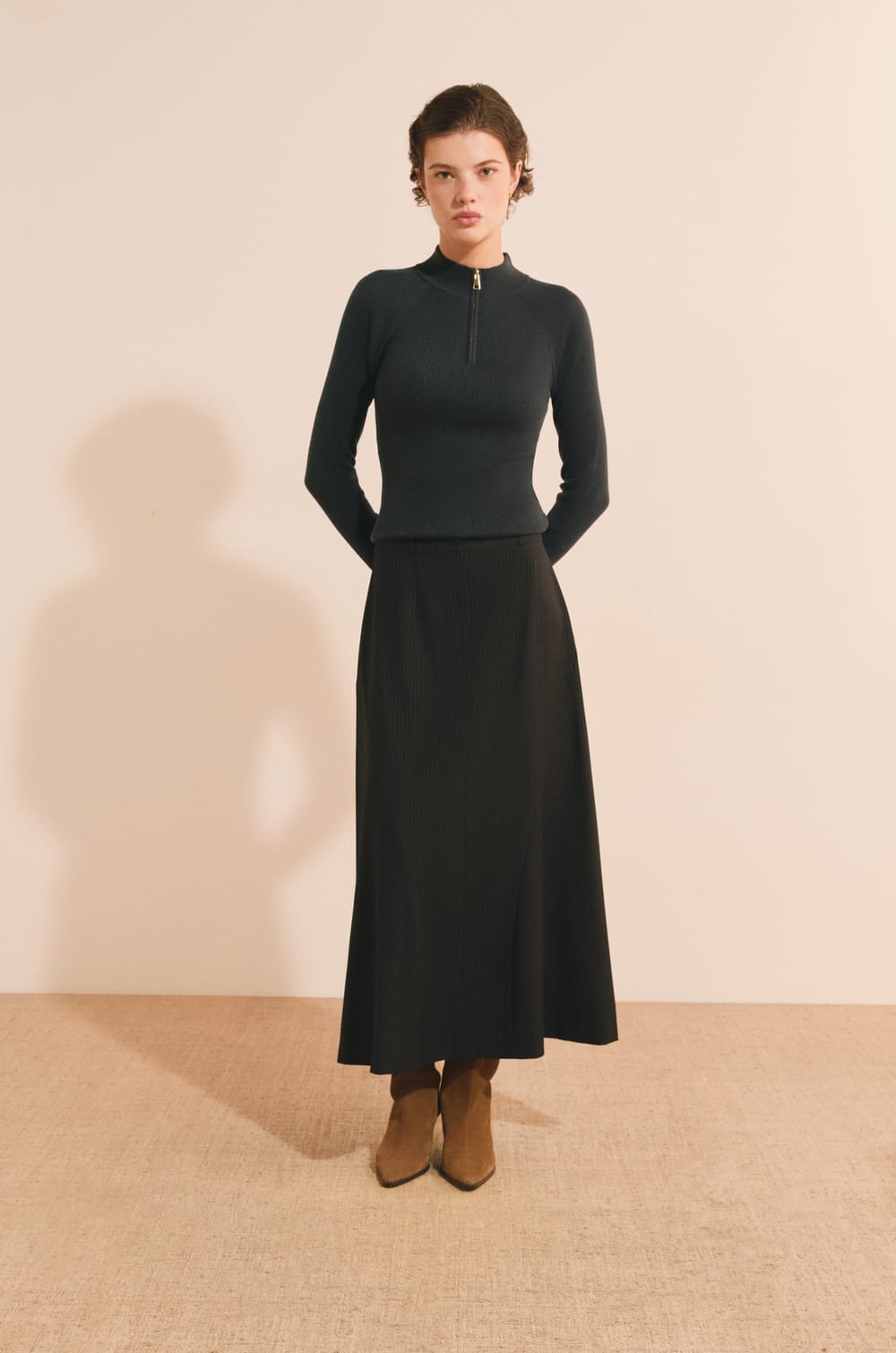 Pull c&ocirc;tel&eacute; manches longues avec col haut;${refinementColor}