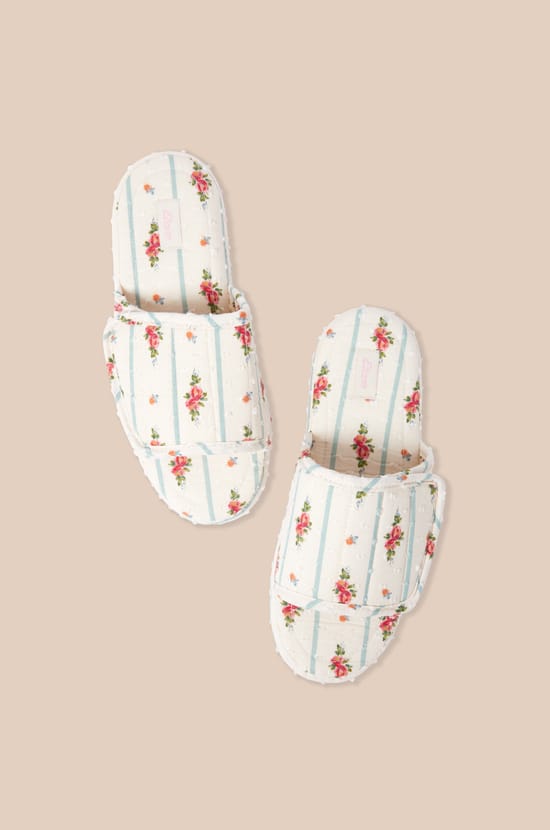 Chaussons tongs en coton &agrave; motifs fleurs;${refinementColor}