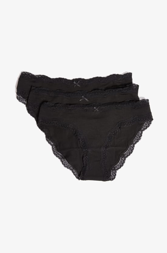 3-Pack of Cotton and Lace Briefs;${refinementColor}