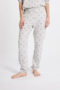 Pantal&oacute;n de pijama de algod&oacute;n con estampado de corazones;${refinementColor}