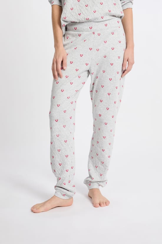 Cotton Pyjama Trousers with Heart Motifs;${refinementColor}