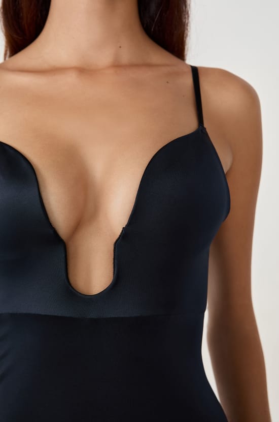 Plunge Neckline Bodysuit;${refinementColor}