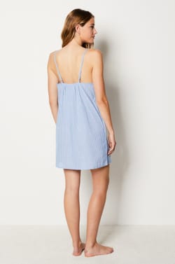 Striped Floral Cotton Nightdress;${refinementColor}