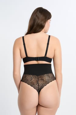 High Waist Thong With Lace Details- Medium Control;${refinementColor}