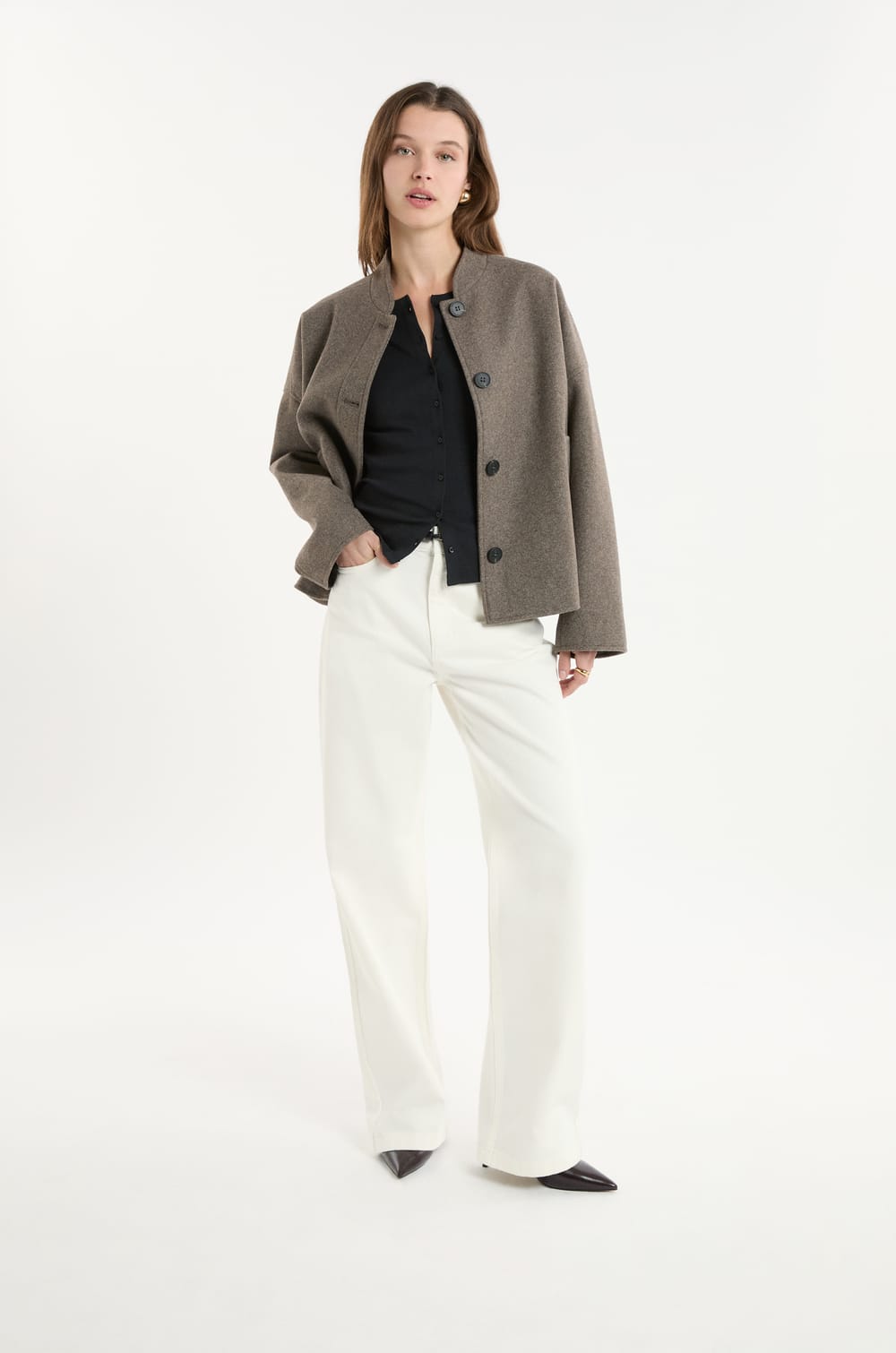 Abrigo con botones y lana;${refinementColor}