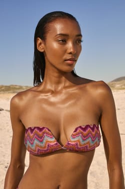 Haut de maillot de bain bandeau imprim&eacute; paillet&eacute; avec bretelles amovibles;${refinementColor}