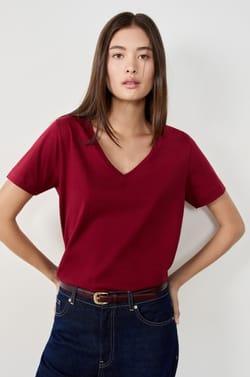 T-shirt en coton col V;${refinementColor}