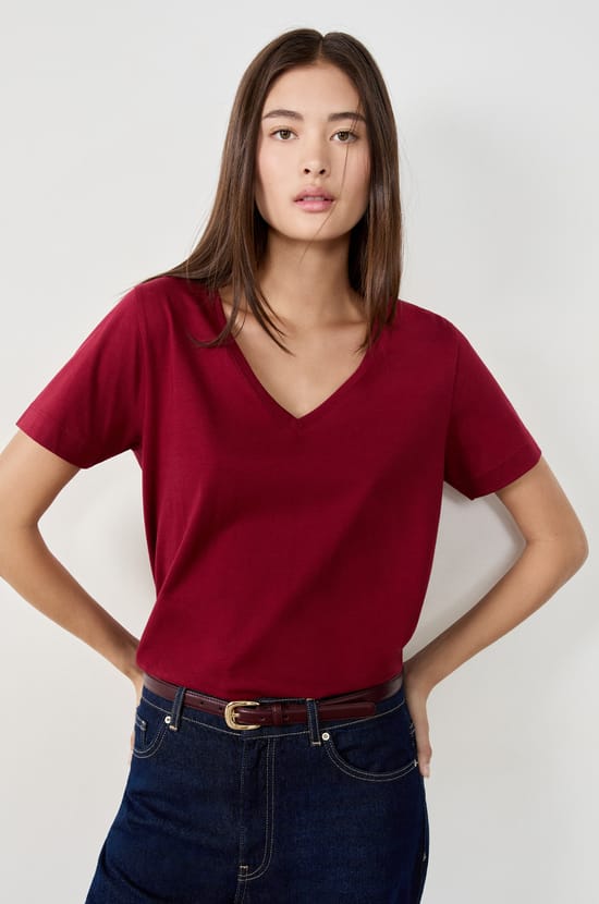 Cotton V-neck T-shirt;${refinementColor}