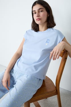 Short-sleeved cotton T-shirt with "Love you" embroidery;${refinementColor}