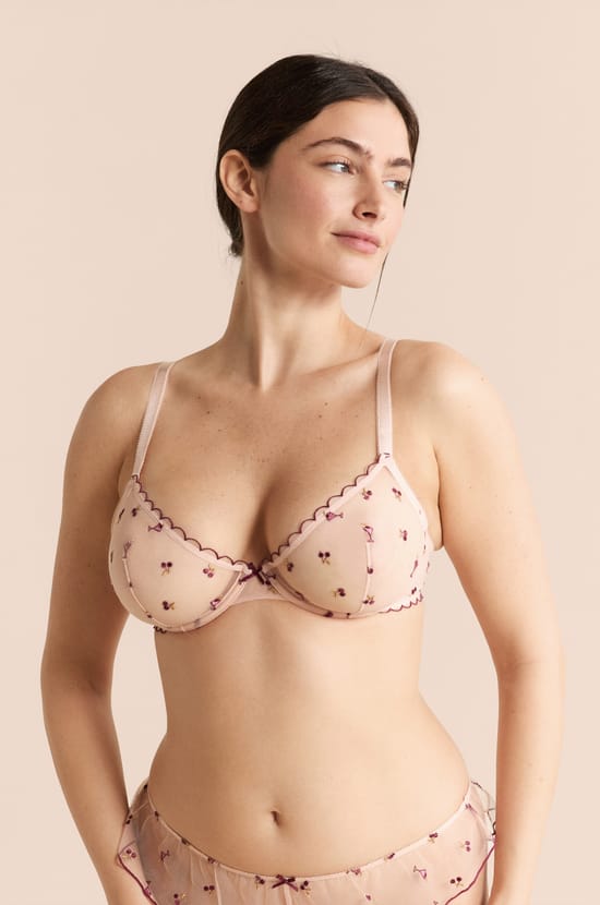 Triangle Bra in Tulle with Embroidered Mocktail Motifs;${refinementColor}