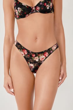 Tanga à imprimés en dentelle;${refinementColor}