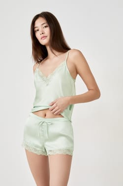 Seiden-Pyjama-Shorts mit Spitzendetail;${refinementColor}