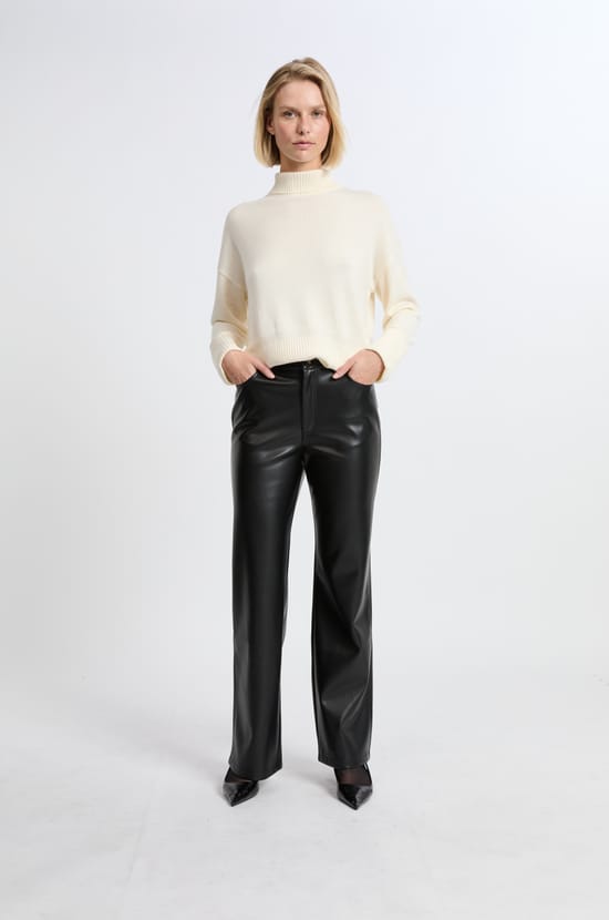 Wide-Leg Faux Leather Trousers;${refinementColor}