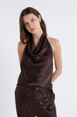 Sleeveless Satin Top With Cowl Neckline;${refinementColor}
