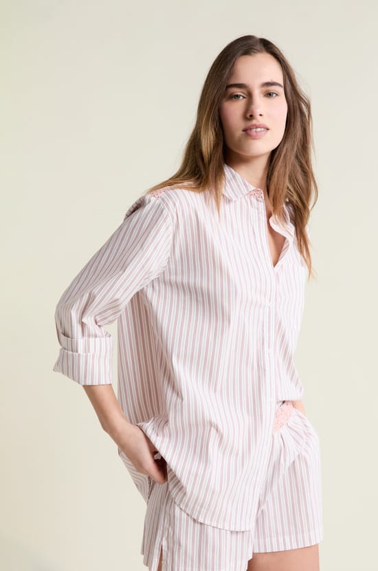 Chemise de pyjama &agrave; rayures avec coton;${refinementColor}