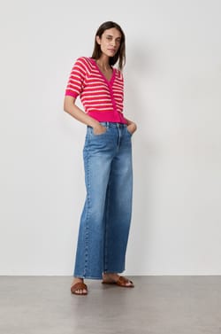 Cardigan manches courtes &agrave; rayures;${refinementColor}