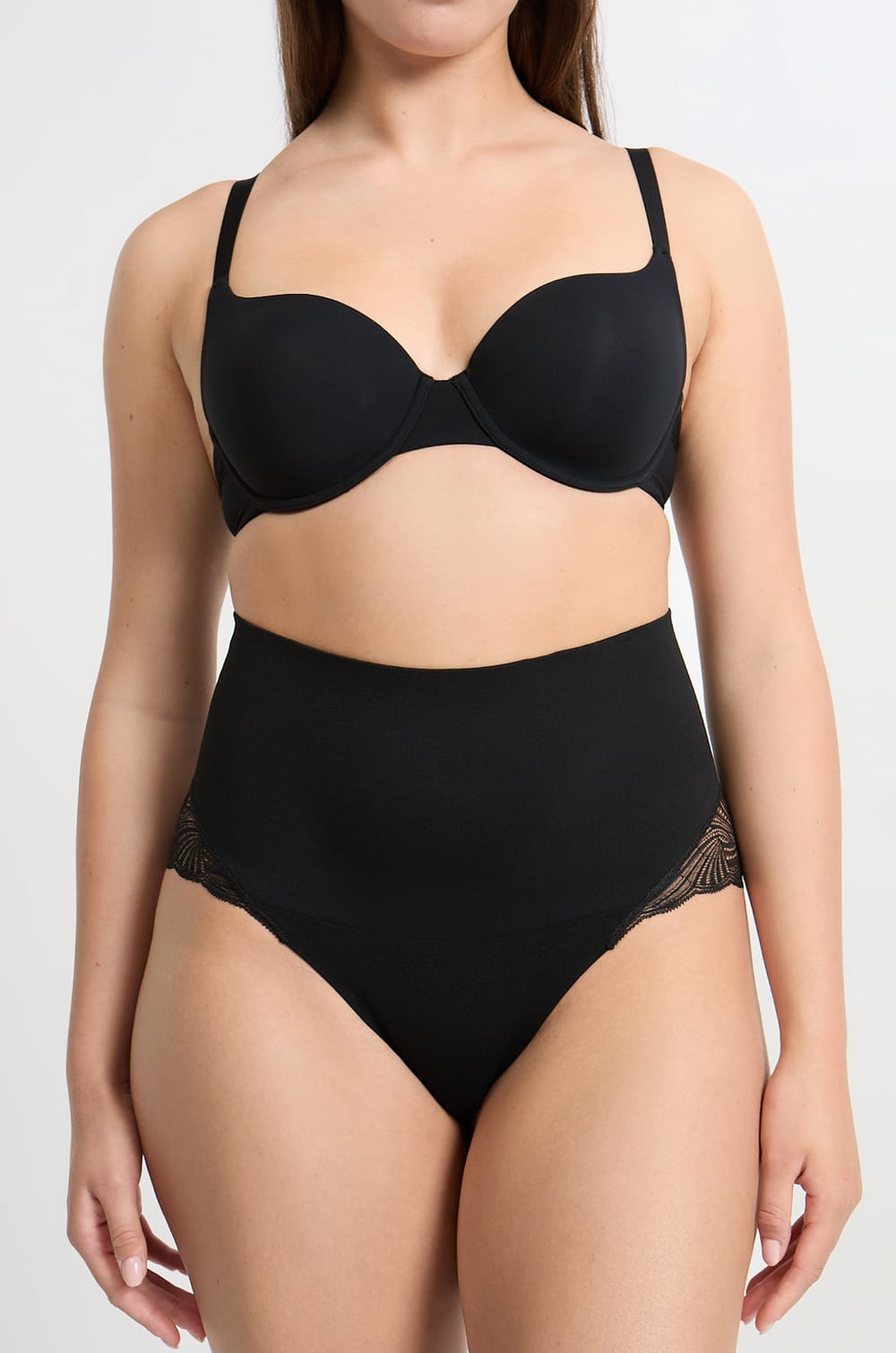 Culotte gainante taille haute détails dentelle - Maintien médium;${refinementColor}