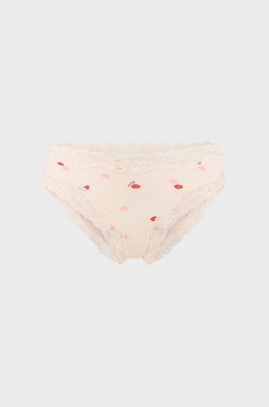 Culotte en microfibre et dentelle &agrave; motifs bisous;${refinementColor}