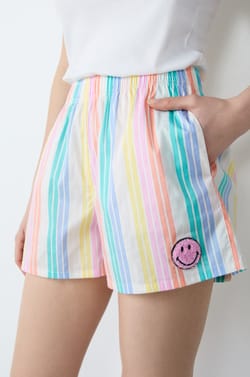 Short de pyjama à rayures en coton Smiley®ORIGINALS;${refinementColor}
