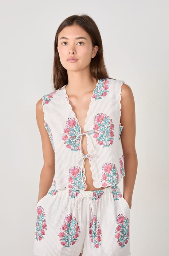 Top de pyjama à imprimés en coton;${refinementColor}