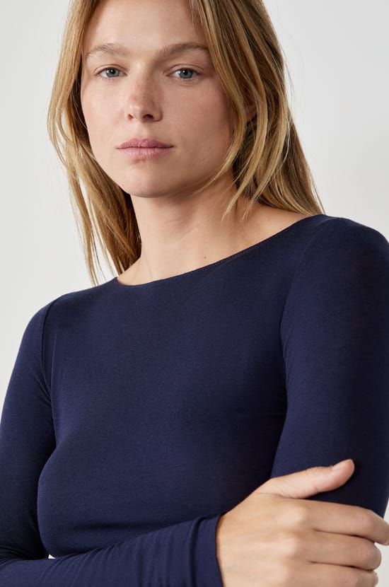 T-shirt manches longues col bateau en maille thermique;${refinementColor}