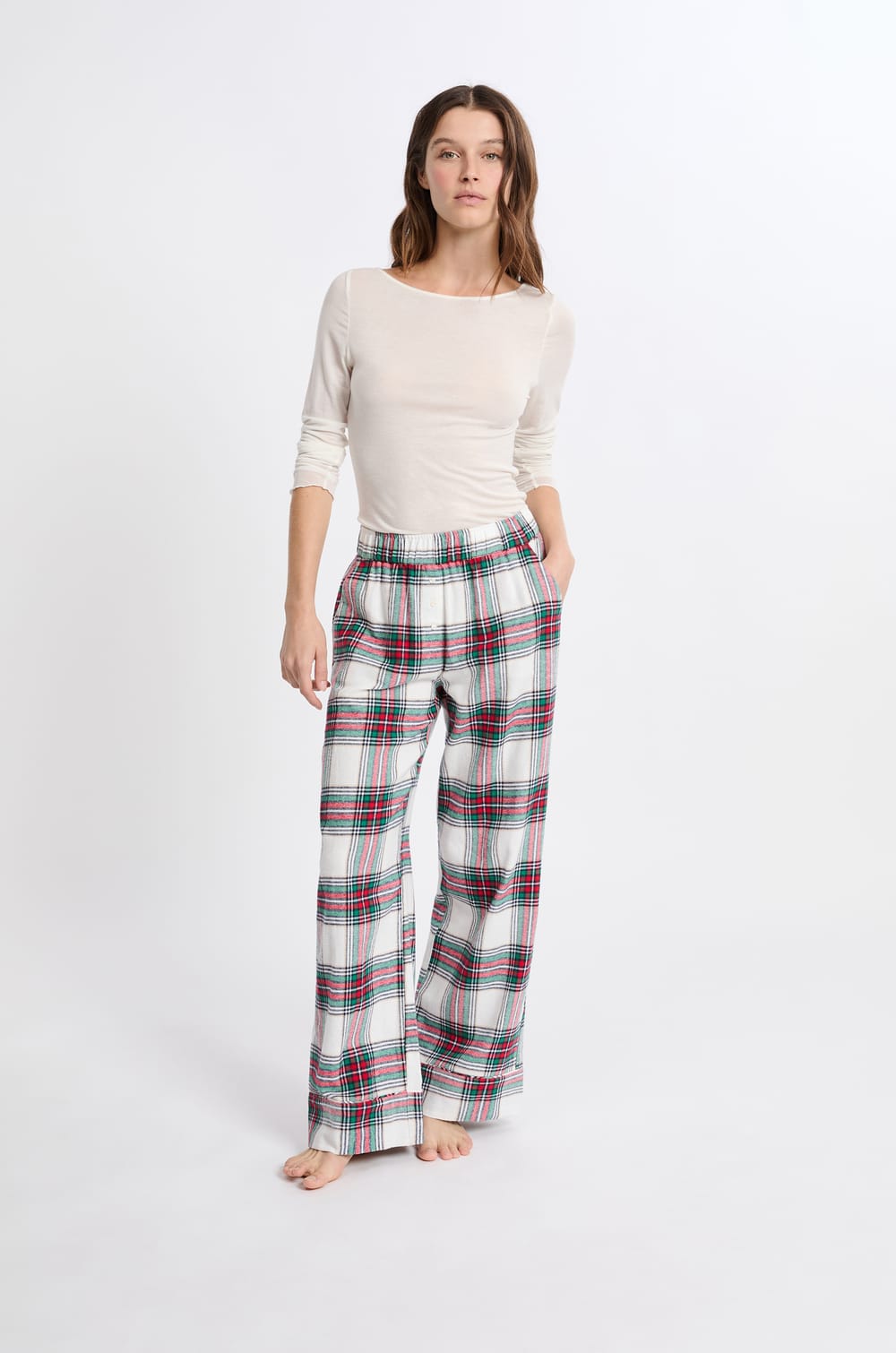 Pantalon de pyjama &agrave; carreaux en coton;${refinementColor}